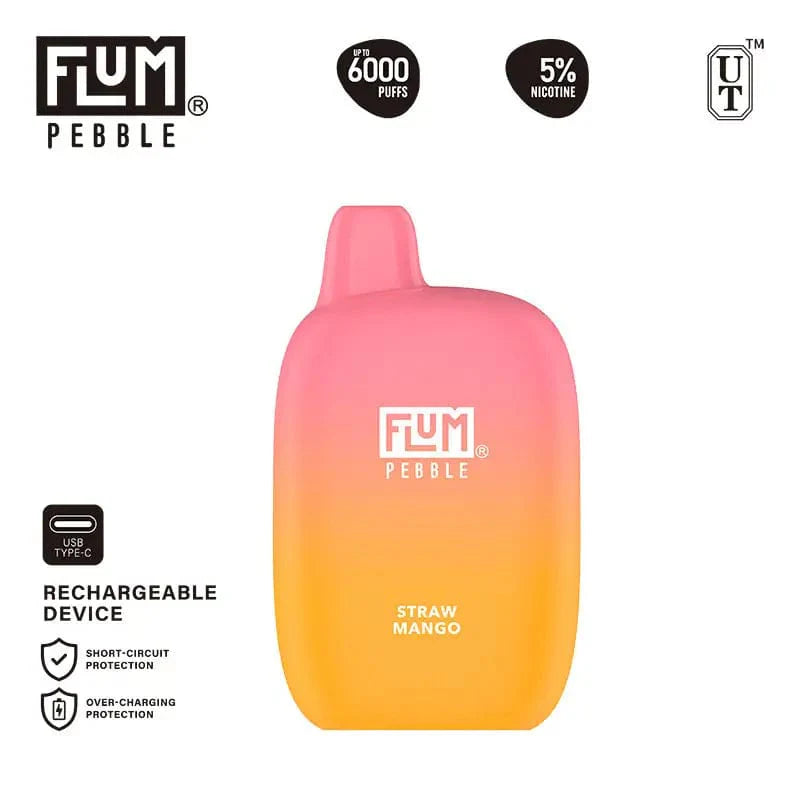 Flum Disposable Vape Straw Mango Flum Pebble Disposable Vape (5%, 6000 Puffs)