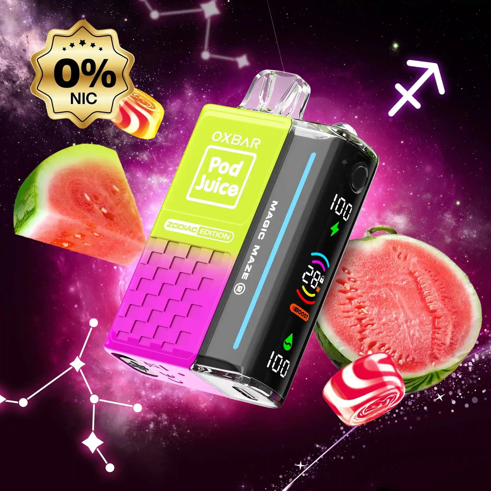 OXBAR Disposable Vape 0% / Watermelon Skitz OXBAR X Pod Juice Magic Maze 2.0 30K Disposable Vape (0% & 5%, 30000 Puffs)