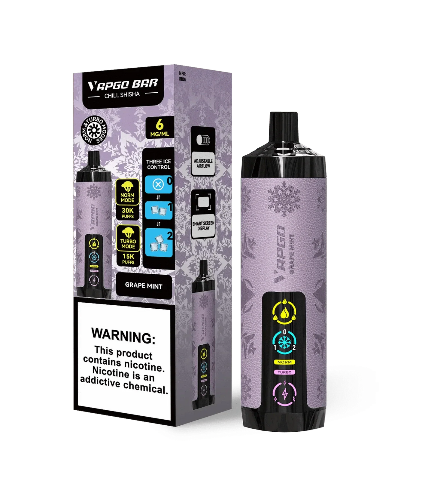 VAPGO Disposable Vape Grape Mint VAPGO Chill Shisha 30K 3-Level Control Disposable (0.6% 30,000 Puffs)