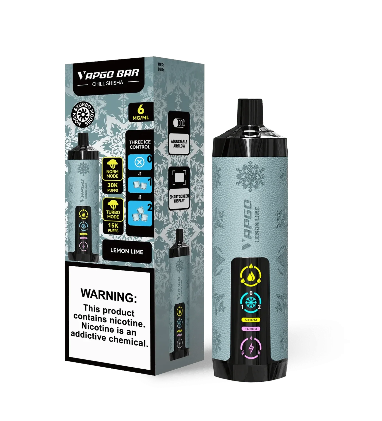 VAPGO Disposable Vape Lemon Lime VAPGO Chill Shisha 30K 3-Level Control Disposable (0.6% 30,000 Puffs)