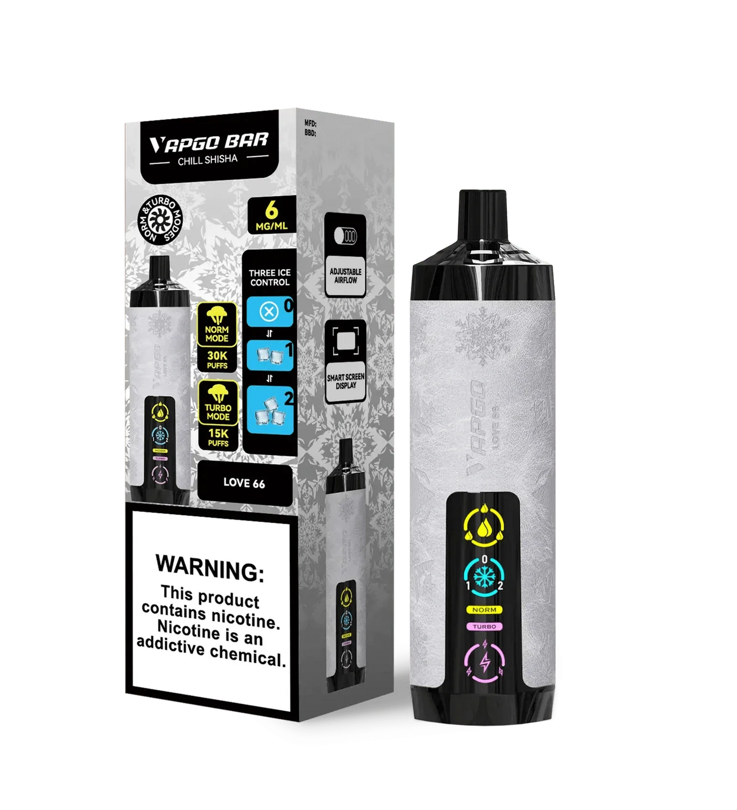 VAPGO Disposable Vape Love 66 VAPGO Chill Shisha 30K 3-Level Control Disposable (0.6% 30,000 Puffs)