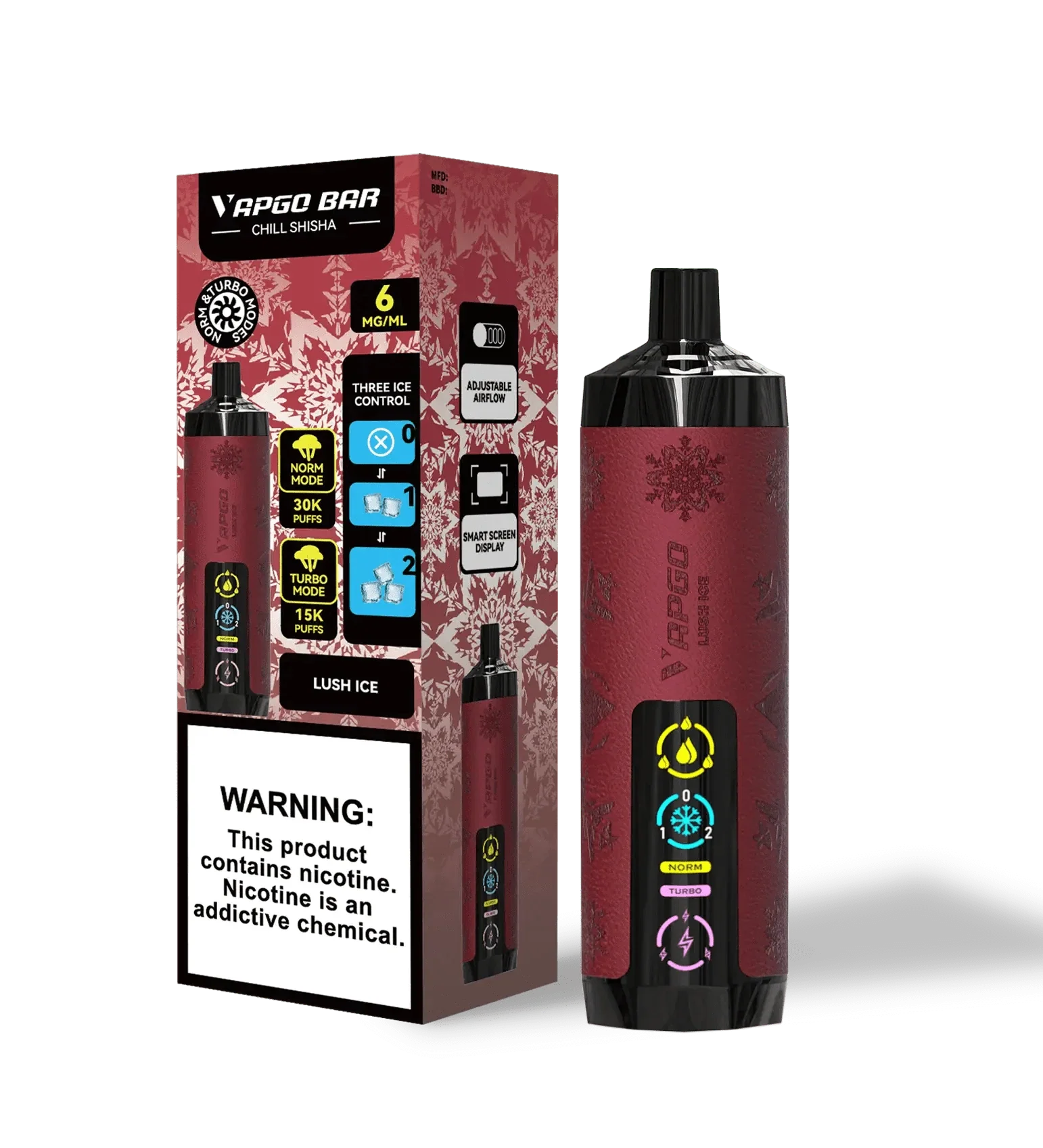 VAPGO Disposable Vape Lush Ice VAPGO Chill Shisha 30K 3-Level Control Disposable (0.6% 30,000 Puffs)