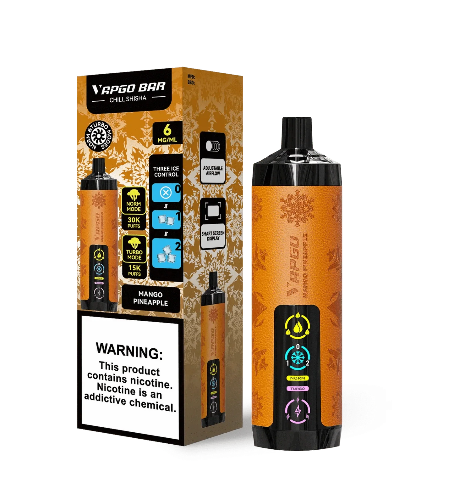 VAPGO Disposable Vape Mango Pineapple VAPGO Chill Shisha 30K 3-Level Control Disposable (0.6% 30,000 Puffs)