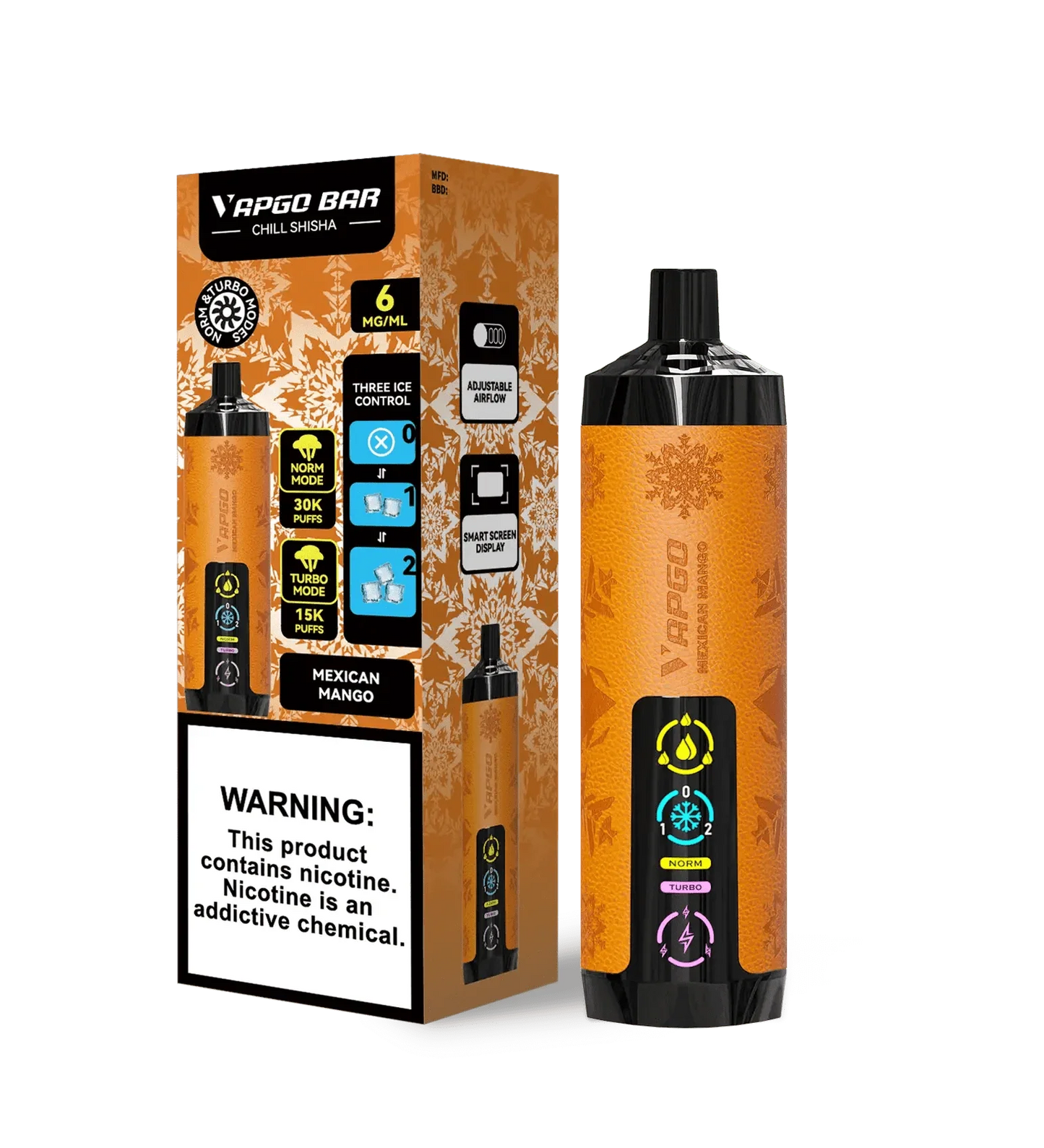 VAPGO Disposable Vape Mexican Mango VAPGO Chill Shisha 30K 3-Level Control Disposable (0.6% 30,000 Puffs)