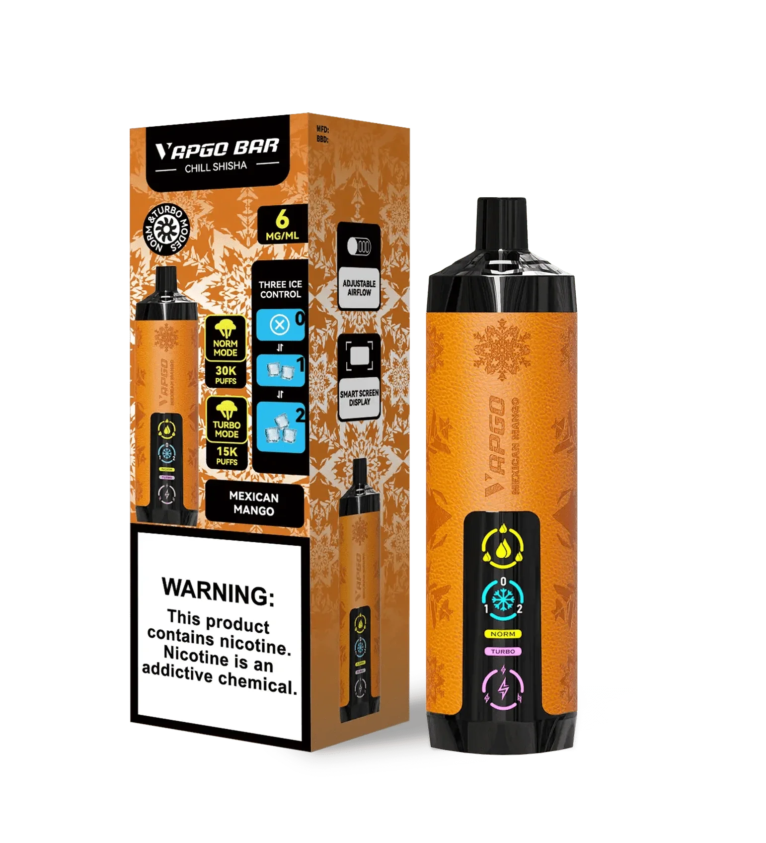 VAPGO Disposable Vape Mexican Mango VAPGO Chill Shisha 30K 3-Level Control Disposable (0.6% 30,000 Puffs)