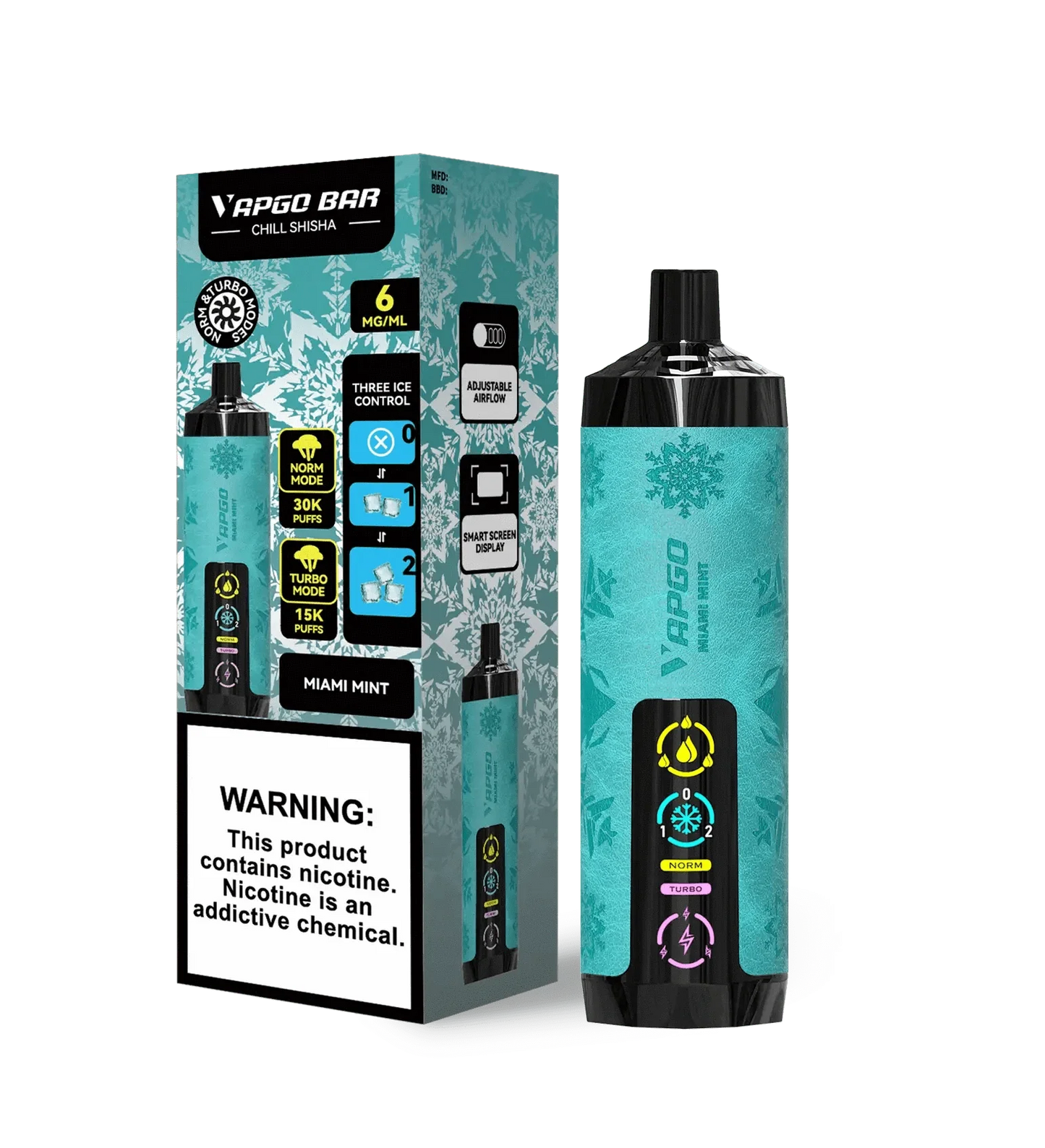 VAPGO Disposable Vape Miami Mint VAPGO Chill Shisha 30K 3-Level Control Disposable (0.6% 30,000 Puffs)