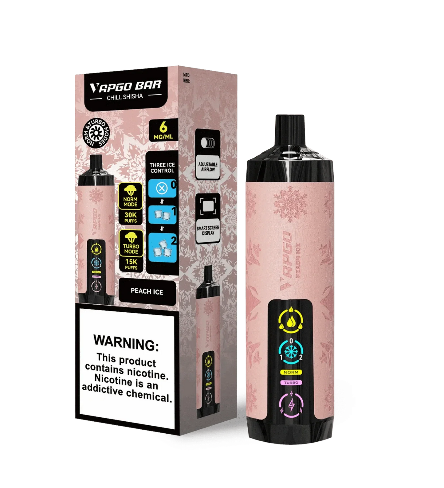 VAPGO Disposable Vape Peach Ice VAPGO Chill Shisha 30K 3-Level Control Disposable (0.6% 30,000 Puffs)