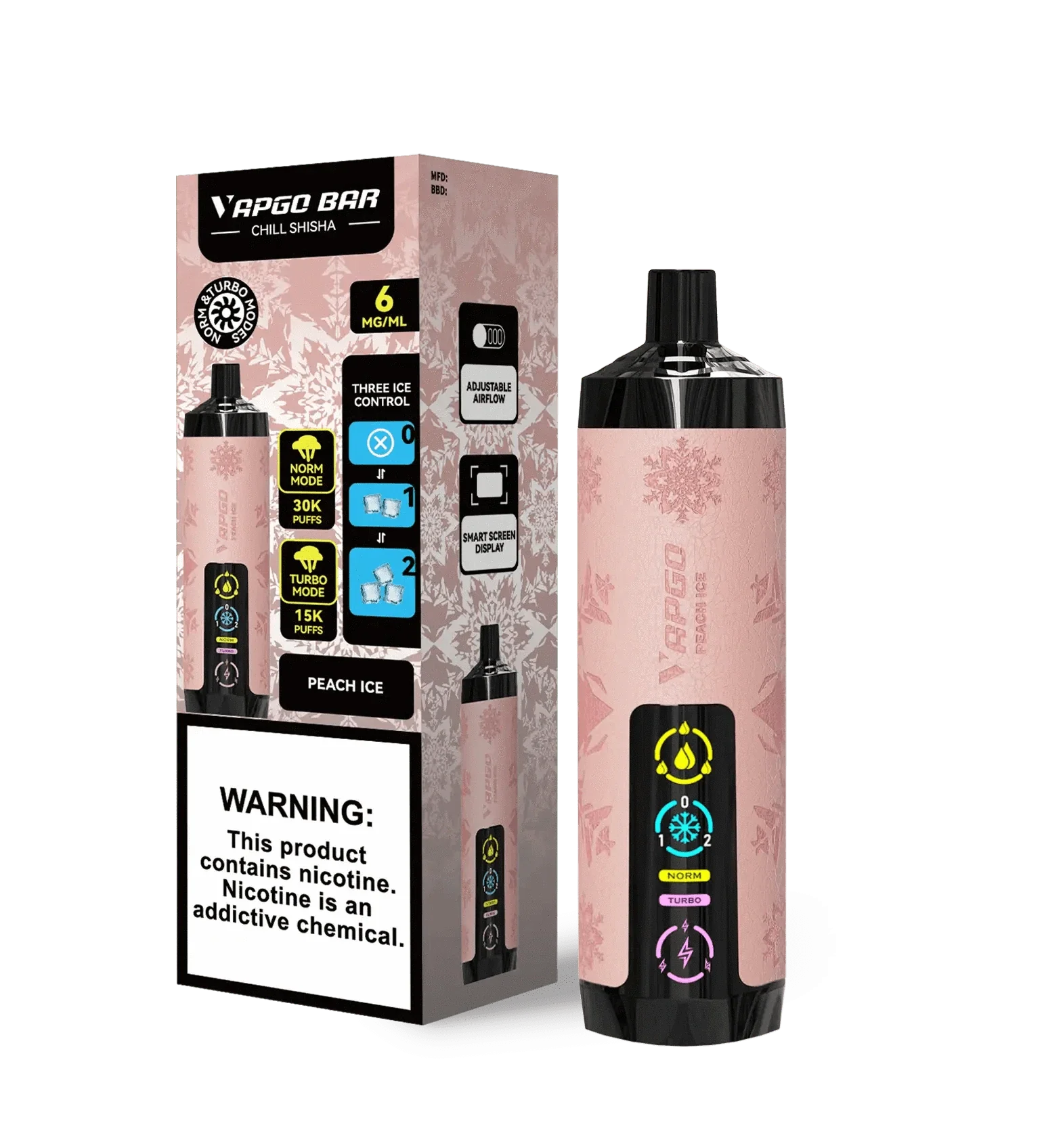 VAPGO Disposable Vape Peach Ice VAPGO Chill Shisha 30K 3-Level Control Disposable (0.6% 30,000 Puffs)