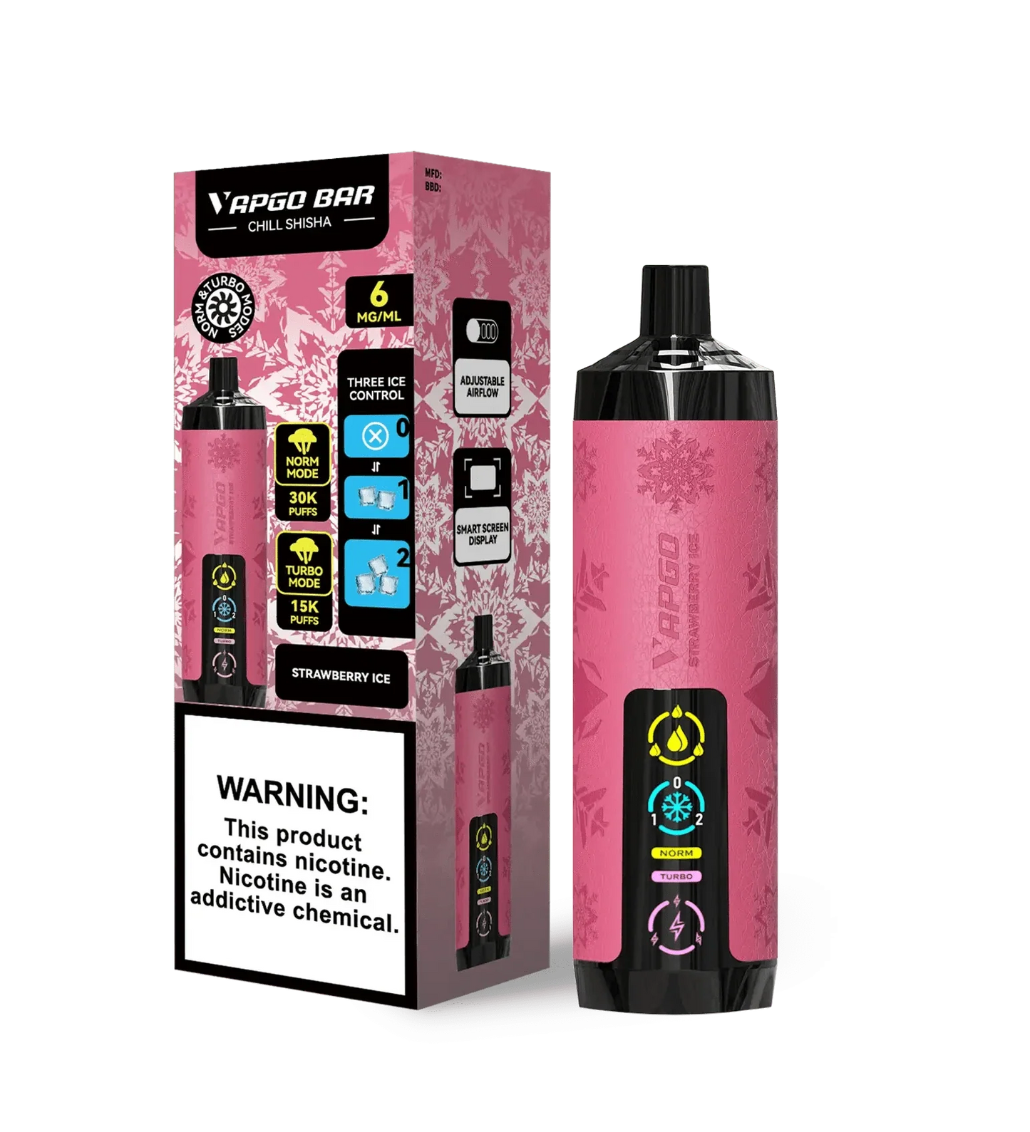 VAPGO Disposable Vape Strawberry Ice VAPGO Chill Shisha 30K 3-Level Control Disposable (0.6% 30,000 Puffs)