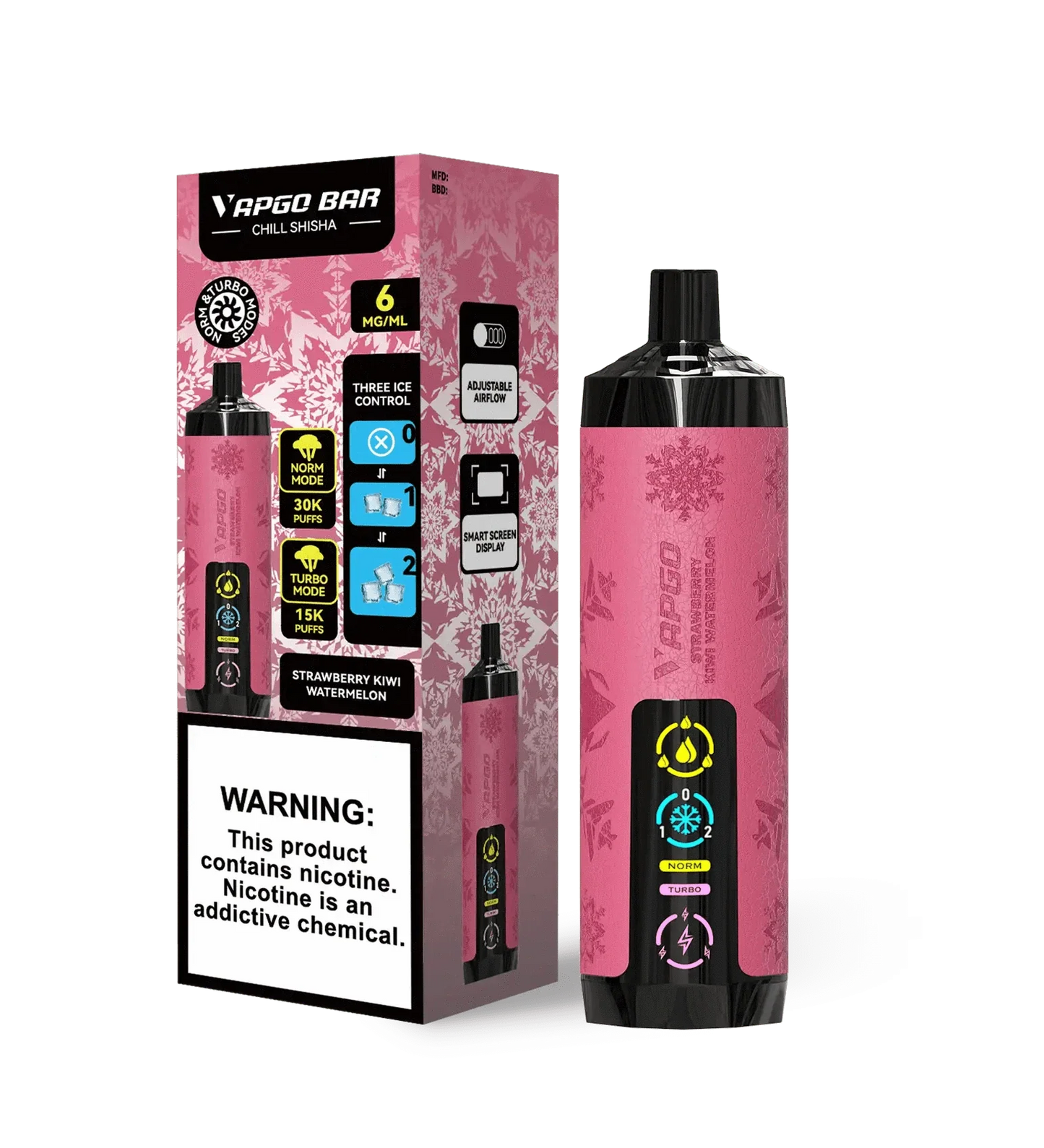 VAPGO Disposable Vape Strawberry Kiwi Watermelon VAPGO Chill Shisha 30K 3-Level Control Disposable (0.6% 30,000 Puffs)