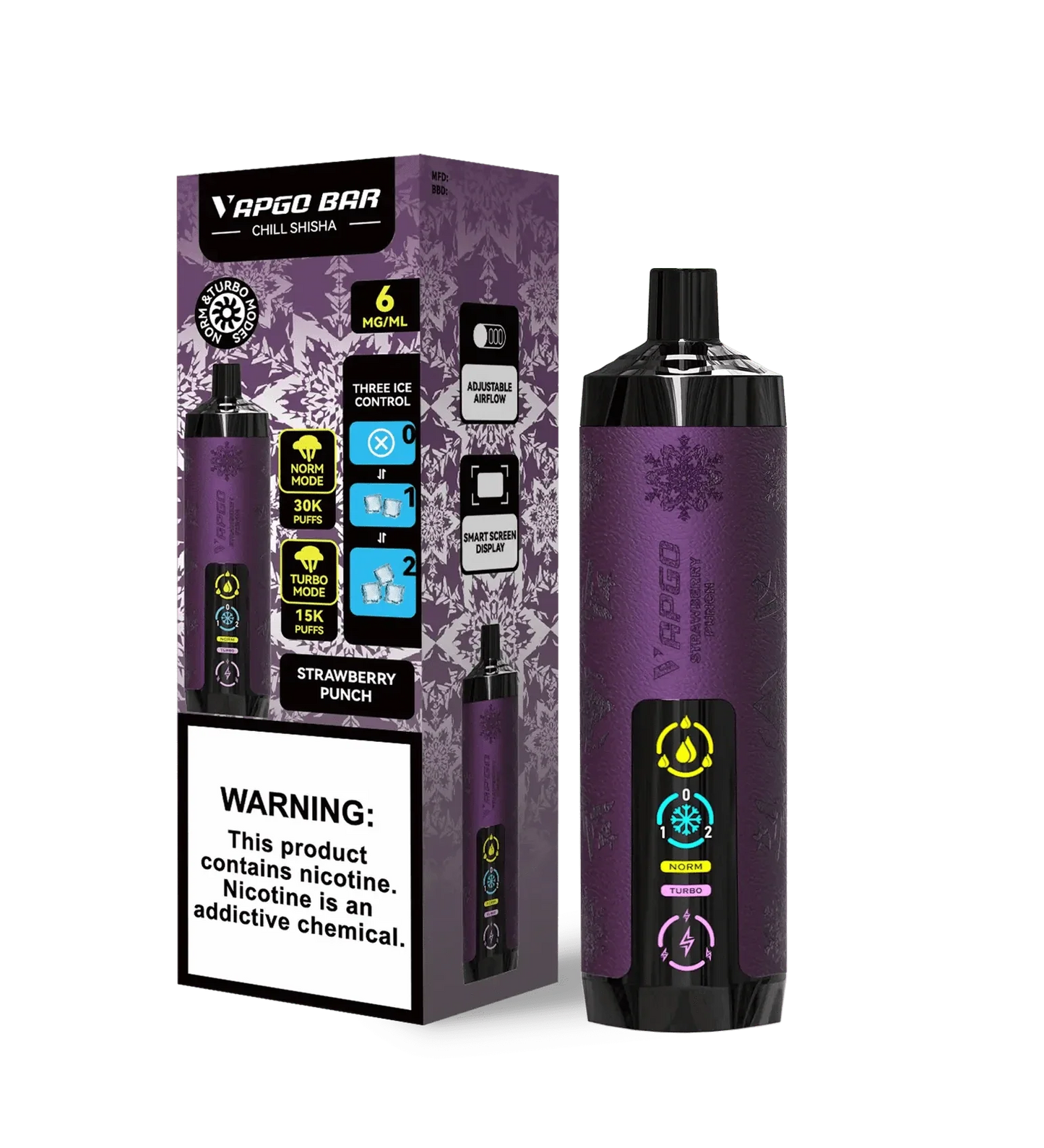 VAPGO Disposable Vape Strawberry Punch VAPGO Chill Shisha 30K 3-Level Control Disposable (0.6% 30,000 Puffs)